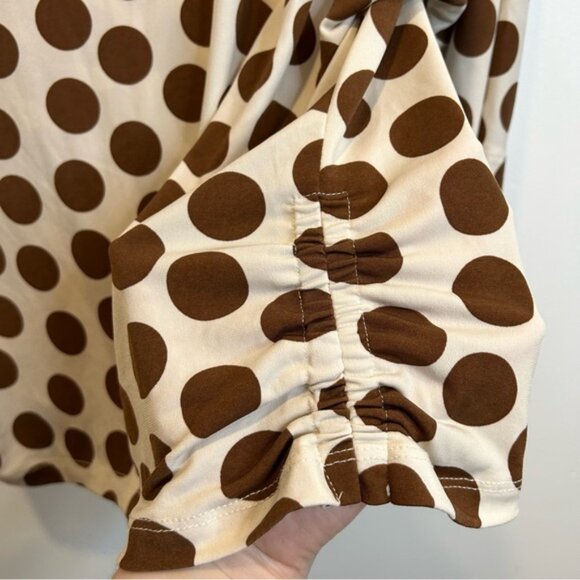 Laura Boat Neck Polka Dot Top Dolman Sleeve Ruched Sides Brown Cream - Picture 7 of 9